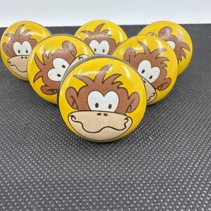 6 Porcelain Monkey Drawer Knobs Door Pulls Yellow Funny Face‎ 1.25" Wide